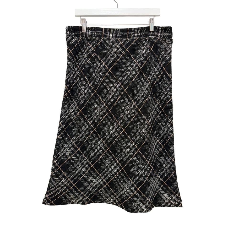 Ann Taylor Factory Plaid Tweed Midi Skirt Black Tan A-Line Lined Size 14 NWT